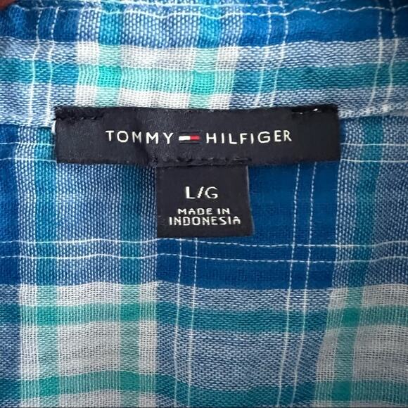 Tommy Hilfiger Blue Plaid Double Layer Contrasting Cotton Shirt Women Large - Picture 5 of 8